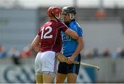 6 June 2015; Jonathan Glynn, Galway, tangles with Danny Sutcliffe, Dublin, during the first half. Leinster GAA Hurling Senior Championship Quarter-Final Replay, Dublin v Galway. O'Connor Park, Tullamore, Co. Offaly. Picture credit: Piaras Ó Mídheach / SPORTSFILE