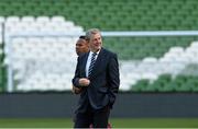 6 June 2015; England manager Roy Hodgson walks on to the pitch at the Aviva Staduim with Nathaniel Clyne, Lansdowne Road, Dublin. Picture credit: David Maher / SPORTSFILE