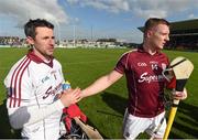 6 June 2015; Galway goalkeeper Colm Callanan and Joe Canning, right, following their victory. Leinster GAA Hurling Senior Championship Quarter-Final Replay, Dublin v Galway. O'Connor Park, Tullamore, Co. Offaly. Picture credit: Stephen McCarthy / SPORTSFILE