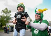 7 June 2015; Republic of Ireland supporters Gareth Crawley with his 11 month old son Kai, from Dundalk, Co. Louth, on their way to the game. Three International Friendly, Republic of Ireland v England. Aviva Stadium, Lansdowne Road, Dublin. Picture credit: Cody Glenn / SPORTSFILE
