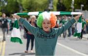 7 June 2015; Republic of Ireland supporter Jonathan Gough, age 10, from Rathcoole, Co. Dublin, on this way to the game. Three International Friendly, Republic of Ireland v England. Aviva Stadium, Lansdowne Road, Dublin. Picture credit: Cody Glenn / SPORTSFILE