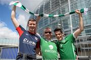 7 June 2015; Republic of Ireland supporters, from left to right, Graham Downey, John Wislon and Steve Smartt, all from Blanchardstown, Co. Dublin, on their way to the game. Three International Friendly, Republic of Ireland v England. Aviva Stadium, Lansdowne Road, Dublin. Picture credit: Cody Glenn / SPORTSFILE