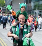 7 June 2015; Republic of Ireland supporters Keith Keavey and his son Dáire, age 6, from Lucan, Co. Dublin, on their way to the game. Three International Friendly, Republic of Ireland v England. Aviva Stadium, Lansdowne Road, Dublin. Picture credit: Cody Glenn / SPORTSFILE