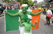 7 June 2015; Republic of Ireland supporters Shane Peppard and his son Clayton, from Dublin, on their way to the game. Three International Friendly, Republic of Ireland v England. Aviva Stadium, Lansdowne Road, Dublin. Picture credit: Cody Glenn / SPORTSFILE