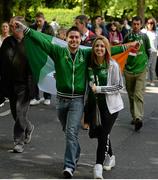 7 June 2015; Republic of Ireland supporters Thomas McDaid and Lisa Collins on their way to the game. Three International Friendly, Republic of Ireland v England. Aviva Stadium, Lansdowne Road, Dublin. Picture credit: Cody Glenn / SPORTSFILE