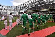 7 June 2015; Players from both sides walk onto the pitch for the start of the game. Three International Friendly, Republic of Ireland v England. Aviva Stadium, Lansdowne Road, Dublin. Picture credit: David Maher / SPORTSFILE