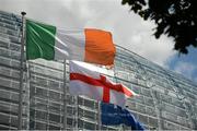 7 June 2015; The Republic of Ireland and England flags fly outside the stadium. Three International Friendly, Republic of Ireland v England. Aviva Stadium, Lansdowne Road, Dublin. Picture credit: Cody Glenn / SPORTSFILE