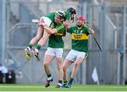 6 June 2015; Kerry players Bryan Murphy, John Egan and Patrick Kelly celebrate after the final whistle following the Christy Ring Cup Final match between Kerry and Derry at Croke Park, Dublin. Photo by Matt Browne/Sportsfile