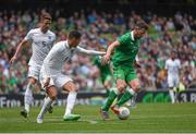 7 June 2015; Daryl Murphy, Republic of Ireland, in action against Chris Smalling, England. Three International Friendly, Republic of Ireland v England. Aviva Stadium, Lansdowne Road, Dublin. Photo by Sportsfile