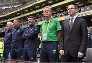 7 June 2015; Republic of Ireland manager Martin O'Neill, right, with from left to right, goalkeeping coach Seamus McDonagh, coach Steve Guppy, assistant manager Roy Keane and coach Steve Walford. Three International Friendly, Republic of Ireland v England. Aviva Stadium, Lansdowne Road, Dublin. Picture credit: David Maher / SPORTSFILE