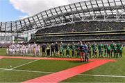 7 June 2015; The two teams line up. Three International Friendly, Republic of Ireland v England. Aviva Stadium, Lansdowne Road, Dublin. Picture credit: David Maher / SPORTSFILE