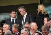 7 June 2015; FAI chief Executive John Delaney and his girlfriend Emma English with Minister for Transport, Tourism and Sport, Paschal Donohoe T.D.,  in attendance at the game.. Three International Friendly, Republic of Ireland v England. Aviva Stadium, Lansdowne Road, Dublin. Photo by Sportsfile