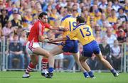 27 July 2008; Sean Og O hAilpin, Cork, in action against Barry Nugent, left, and Tony Griffin, Clare. GAA Hurling All-Ireland Senior Championship Quarter-Final, Clare v Cork, Semple Stadium, Thurles, Co. Tipperary. Picture credit: Stephen McCarthy / SPORTSFILE