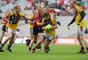 2 August 2008; Brian Malone, with ball, supported by Eric Bradley, left, and Brendan Doyle, right, Wexford, is tackled by Brendan Coulter, Down. All-Ireland Senior Football Championship Qualifier, Round 3, Down v Wexford, Croke Park, Dublin. Picture credit: Matt Browne / SPORTSFILE
