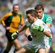 3 August 2008; Eamon Callaghan, Kildare, in action against Ryan McCluskey, Fermanagh. All-Ireland Senior Football Championship Qualifier, Round 3, Fermanagh v Kildare, Croke Park, Dublin. Picture credit: Oliver McVeigh / SPORTSFILE