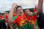 3 August 2008; Seamus Murphy, centre, Carlow, celebrates with team-mate Damien Roberts, right, and John Doran, left, after the final whistle. Christy Ring Cup Final, Westmeath v Carlow. O'Connor Park, Tullamore, Co. Offaly. Picture credit: Matt Browne / SPORTSFILE