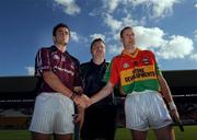3 August 2008; Referee Noel Cosgrove with Carlow captain Edward Coady and Westmeath captain Brendan Murtagh. Christy Ring Cup Final, Westmeath v Carlow. O'Connor Park, Tullamore, Co. Offaly. Picture credit: Matt Browne / SPORTSFILE