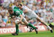 3 August 2008; Mark Murphy, Fermanagh, in action against Dermot Earley, Kildare. All-Ireland Senior Football Championship Qualifier, Round 3, Fermanagh v Kildare, Croke Park, Dublin. Picture credit: Brian Lawless / SPORTSFILE