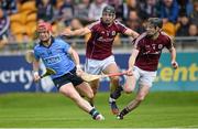 6 June 2015; David Treacy, Dublin, in action against David Collins and Padraig Mannion, right, Galway. Leinster GAA Hurling Senior Championship Quarter-Final Replay, Dublin v Galway. O'Connor Park, Tullamore, Co. Offaly. Picture credit: Stephen McCarthy / SPORTSFILE