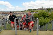 7 June 2015; Derry's Eoin Bradley and Sean Leo McGoldrick arrive with the rest of the squad for the game. Ulster GAA Football Senior Championship Quarter-Final, Derry v Down. Celtic Park, Derry. Picture credit: Oliver McVeigh / SPORTSFILE