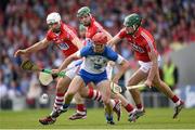 7 June 2015; Tadhg De Búrca, Waterford, in action against Patrick Cronin, left, and Aidan Walsh, Cork. Munster GAA Hurling Senior Championship Semi-Final, Waterford v Cork. Semple Stadium, Thurles, Co. Tipperary. Picture credit: Stephen McCarthy / SPORTSFILE