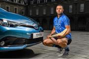 8 June 2015; Pictured is Dublin hurler Michael Carton celebrating the launch of Summer Showtime for Toyota, the official car partner to Dublin GAA, which begins on 10th June and runs until 13th June. The annual Showtime event will see Toyota showcase its full '152' commercial and passenger model line-up including the new Avensis, the new Auris and the RAV4, and providing entertainment and fun activities for all the family. During Showtime, Toyota dealers are also offering a trade up allowance offer of up to €3,000 on passenger cars registered by July 31st, or three years free servicing on passenger cars ordered before June 19th. For further information www.toyota.ie. Royal Hospital Kilmainham, Dublin. Picture credit: Ramsey Cardy / SPORTSFILE