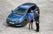 8 June 2015; Pictured is Dublin hurling manager Ger Cunningham, right, and Dublin hurler Michael Carton celebrating the launch of Summer Showtime for Toyota, the official car partner to Dublin GAA, which begins on 10th June and runs until 13th June. The annual Showtime event will see Toyota showcase its full '152' commercial and passenger model line-up including the new Avensis, the new Auris and the RAV4, and providing entertainment and fun activities for all the family. During Showtime, Toyota dealers are also offering a trade up allowance offer of up to €3,000 on passenger cars registered by July 31st, or three years free servicing on passenger cars ordered before June 19th. For further information www.toyota.ie. Royal Hospital Kilmainham, Dublin. Picture credit: Ramsey Cardy / SPORTSFILE