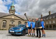 8 June 2015; Pictured is Dublin hurling manager Ger Cunningham, second from right, with Dublin players, from left, footballers Denis Bastick and Darren Daly, and hurler Michael Carton celebrating the launch of Summer Showtime for Toyota, the official car partner to Dublin GAA, which begins on 10th June and runs until 13th June. The annual Showtime event will see Toyota showcase its full '152' commercial and passenger model line-up including the new Avensis, the new Auris and the RAV4, and providing entertainment and fun activities for all the family. During Showtime, Toyota dealers are also offering a trade up allowance offer of up to €3,000 on passenger cars registered by July 31st, or three years free servicing on passenger cars ordered before June 19th. For further information www.toyota.ie. Royal Hospital Kilmainham, Dublin. Picture credit: Ramsey Cardy / SPORTSFILE