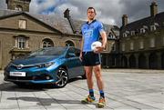 8 June 2015; Pictured is Dublin footballer Denis Bastick celebrating the launch of Summer Showtime for Toyota, the official car partner to Dublin GAA, which begins on 10th June and runs until 13th June. The annual Showtime event will see Toyota showcase its full '152' commercial and passenger model line-up including the new Avensis, the new Auris and the RAV4, and providing entertainment and fun activities for all the family. During Showtime, Toyota dealers are also offering a trade up allowance offer of up to €3,000 on passenger cars registered by July 31st, or three years free servicing on passenger cars ordered before June 19th. For further information www.toyota.ie. Royal Hospital Kilmainham, Dublin. Picture credit: Ramsey Cardy / SPORTSFILE