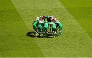 7 June 2015; The Republic of Ireland team huddle ahead of the game. Three International Friendly, Republic of Ireland v England. Aviva Stadium, Lansdowne Road, Dublin. Picture credit: Ramsey Cardy / SPORTSFILE