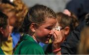 9 June 2015; A dissapointed Emily Byrne, St. Brigid's GNS, Castleknock, dries her eyes after her side's loss to Holy Family S.N.S River Valley, Swords. Allianz Cumann na mBunscol Finals, Croke Park, Dublin. Picture credit: Eoin Noonan / SPORTSFILE