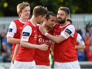 9 June 2015; St. Patrick's Athletic's Christy Fagan, second from right, celebrates after scoring his side's first goal with team-mates, from left, Chris Forrester, Ian Bermingham and Greg Bolger. SSE Airtricity League Premier Division, St. Patrick's Athletic v Bohemians FC, Richmond Park, Dublin. Picture credit: David Maher / SPORTSFILE