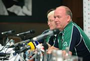 7 August 2008; Ireland head coach Eddie O'Sullivan speaking during an IRFU press conference alongside Paul McNaughton, team manager, to introduce the new Ireland management team. Jury's Hotel, Western Road, Cork. Picture credit: Stephen McCarthy / SPORTSFILE