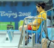 7 August 2008; A lifeguard on duty during open training  at the National Aquatic Centre. Beijing 2008 - Games of the XXIX Olympiad, National Aquatic Centre, Olympic Green, Beijing, China. Picture credit: Brendan Moran / SPORTSFILE