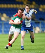 9 August 2008; Cathal Freeman, Mayo, in action against Peter O'Hara, Monaghan. ESB GAA Football All-Ireland Minor Championship Quarter-Final, Mayo v Monaghan, Pearse Park, Longford. Picture credit: Oliver McVeigh / SPORTSFILE