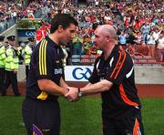 9 August 2008; Wexford manager Jason Ryan shakes hands with Armagh manager Peter McDonnell after the game. GAA Football All-Ireland Senior Championship Quarter-Final, Armagh v Wexford, Croke Park, Dublin. Picture credit: Daire Brennan / SPORTSFILE