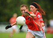 9 August 2008; Mags McAlinden, Armagh, in action against Sinead McLaughlin, Tyrone. TG4 All-Ireland Ladies Senior Football Championship Qualifier, Round 2, Tyrone v Armagh, Dromard GAA Club, Legga, Co. Longford. Picture credit: Matt Browne / SPORTSFILE