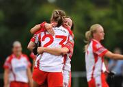 9 August 2008; Arlene McCloskey and Claire McAliskey, Tyrone, celebrate at the final whistle. TG4 All-Ireland Ladies Senior Football Championship Qualifier, Round 2, Tyrone v Armagh, Dromard GAA Club, Legga, Co. Longford. Picture credit: Matt Browne / SPORTSFILE