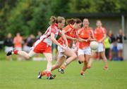 9 August 2008; Bronagh O'Donnell, Armagh, in action against Cathy Donnelly, Tyrone. TG4 All-Ireland Ladies Senior Football Championship Qualifier, Round 2, Tyrone v Armagh, Dromard GAA Club, Legga, Co. Longford. Picture credit: Matt Browne / SPORTSFILE