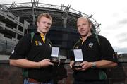 11 August 2008; Galway hurler Joe Canning, left, and Dublin footballer Shane Ryan with their Opel/GPA Player of the month award. Opel/GPA Player of the month awards, Jurys Hotel, Croke Park, Dublin Photo by Sportsfile