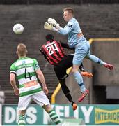12 June 2015; Craig Hyland, Shamrock Rovers, in action against Ismahil Akinade, Bohemians. SSE Airtricity League Premier Division, Bohemians v Shamrock Rovers. Dalymount Park, Dublin. Picture credit: David Maher / SPORTSFILE