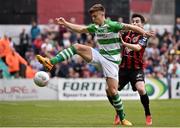 12 June 2015; Luke Byrne, Shamrock Rovers, in action against Karl Moore, Bohemians. SSE Airtricity League Premier Division, Bohemians v Shamrock Rovers. Dalymount Park, Dublin. Picture credit: David Maher / SPORTSFILE