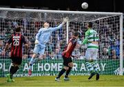 12 June 2015; Dean Kelly, Bohemians, watches as the ball drops under the crossbar to score his side's second goal of the game. SSE Airtricity League Premier Division, Bohemians v Shamrock Rovers. Dalymount Park, Dublin. Picture credit: David Maher / SPORTSFILE