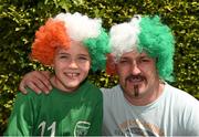 13 June 2015; Republic of Ireland supporters Cian, aged 9, and Ger Mason, from Shannon, Co. Clare, outside the stadium ahead of the game. UEFA EURO 2016 Championship Qualifier, Group D, Republic of Ireland v Scotland, Aviva Stadium, Lansdowne Road, Dublin. Picture credit: Ray McManus / SPORTSFILE
