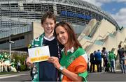 13 June 2015; Pictured is Seán Hickey, aged 8, from Ratoath, Co. Meath alongside his mum Anne-Marie at the Aviva Stadium. Seán won a McDonald’s Future Football competition to become a flag bearer for the crucial Ireland v Scotland European Championship Qualifier at the Aviva Stadium. McDonald’s FAI Future Football is a programme designed to support grassroots football clubs by enriching the work they do at local level. Over 10,000 boys and girls from 165 football clubs in Ireland will take part this year, generating 70,000 additional hours of activity. UEFA EURO 2016 Championship Qualifier, Group D, Republic of Ireland v Scotland, Aviva Stadium, Lansdowne Road, Dublin. Picture credit: Ramsey Cardy / SPORTSFILE