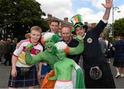 13 June 2015; Republic of Ireland supporters Shane Peppard and his son Clayton, from Dublin, with Scotland fans ahead of the game. UEFA EURO 2016 Championship Qualifier, Group D, Republic of Ireland v Scotland, Aviva Stadium, Lansdowne Road, Dublin. Picture credit: Ray McManus / SPORTSFILE