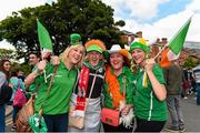 13 June 2015; Republic of Ireland supporters Gemma, Tirola and Caroline, McAuley, with Cathy Hennessy, all from Newmarket-on-Fergus, Co. Clare, on their way to the game. UEFA EURO 2016 Championship Qualifier, Group D, Republic of Ireland v Scotland, Aviva Stadium, Lansdowne Road, Dublin. Picture credit: Ray McManus / SPORTSFILE
