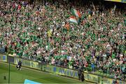13 June 2015; Republic of Ireland supporters cheer on their side during the game. UEFA EURO 2016 Championship Qualifier, Group D, Republic of Ireland v Scotland, Aviva Stadium, Lansdowne Road, Dublin. Picture credit: Brendan Moran / SPORTSFILE