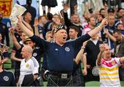 13 June 2015; A Scottish fan celebrates after the final whistle. UEFA EURO 2016 Championship Qualifier, Group D, Republic of Ireland v Scotland, Aviva Stadium, Lansdowne Road, Dublin. Picture credit: Seb Daly / SPORTSFILE