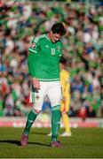 13 June 2015; Kyle Lafferty, Northern Ireland,  comes off at half time. UEFA EURO 2016 Championship Qualifier, Group F, Northern Ireland v Romania, Windsor Park, Belfast, Co. Antrim. Picture credit: Oliver McVeigh / SPORTSFILE